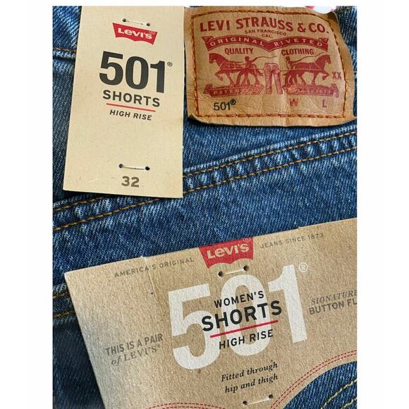 Levi's 501 Shorts Women Size 32/14 High Rise Frayed Raw Hem Button Fly Denim New - Picture 5 of 9